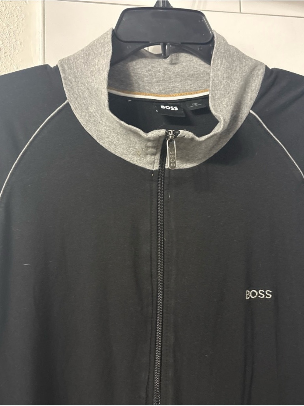 BOSS Black Zip-Up Sweater with Gray Collar